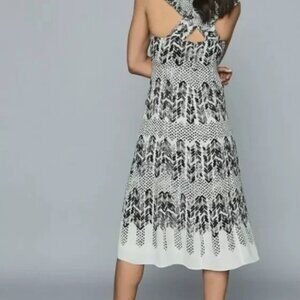 REISS Avery Black & White Abstract Print Midi Dress – US 6 / UK 10 – NWT